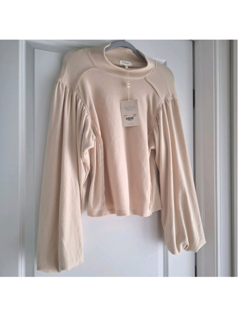 NWT Bohme Womens XS Carsyn Cream High Neck Balloon Sleeve Boho Sweater $49.50